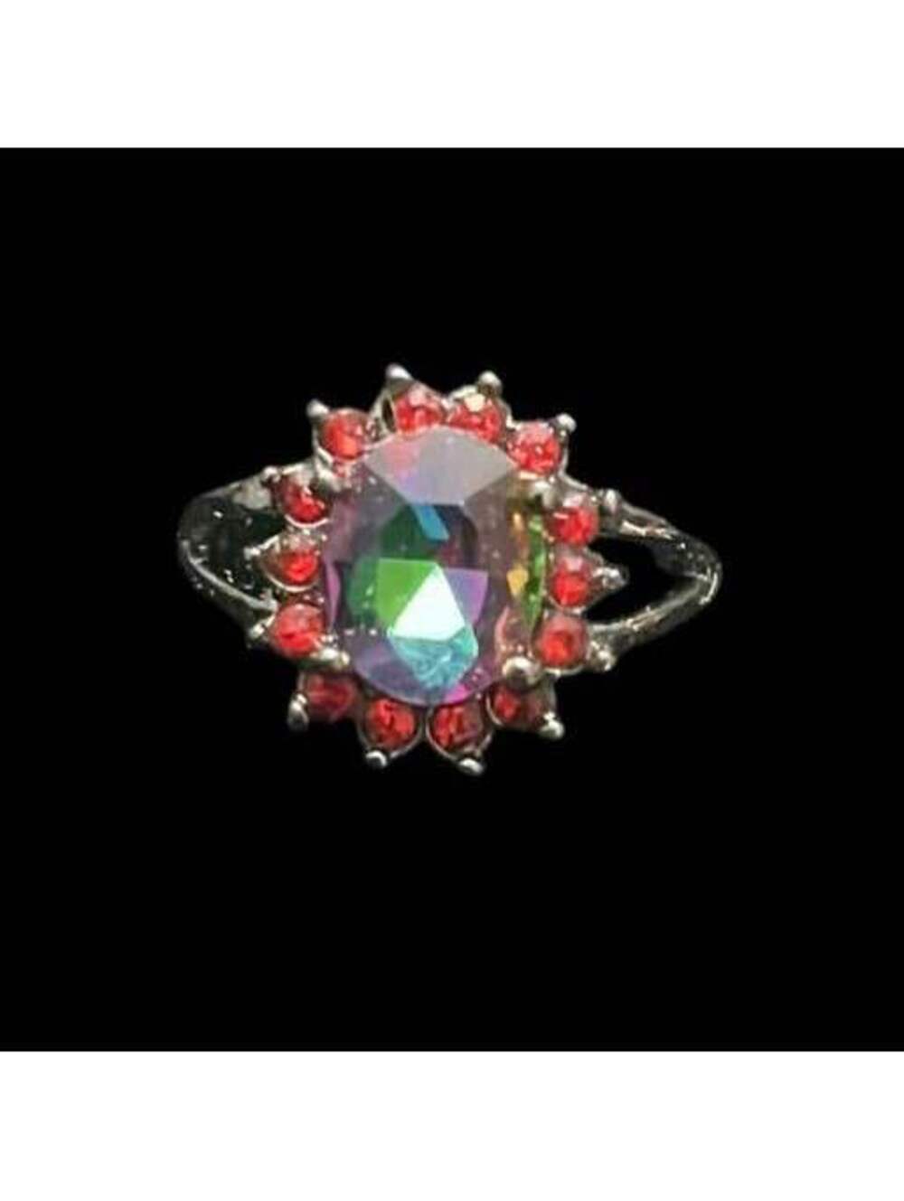 AMY.  Iridescent and Red Stone Halo Ring